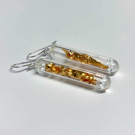 Vial Earrings - 24 Carat Gold - Wearing Glass