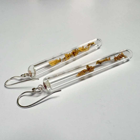 Vial Earrings - 24ct Gold - Wearing Glass