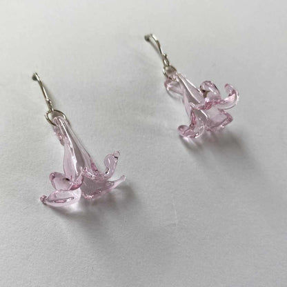 Flower Earrings | Pink | Wearing Glass