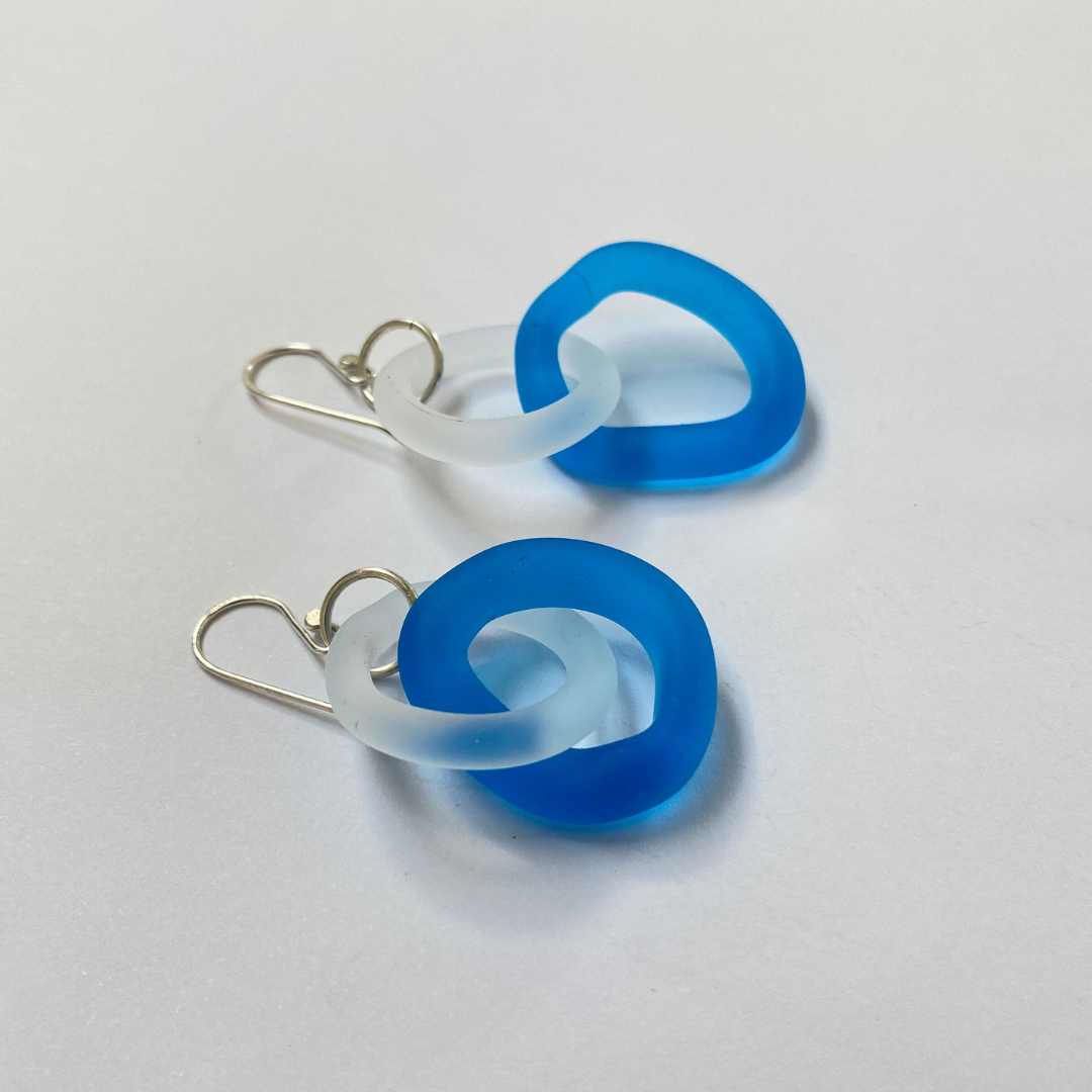 Wearing Glass | Link Earrings | Teal | Sandblasted