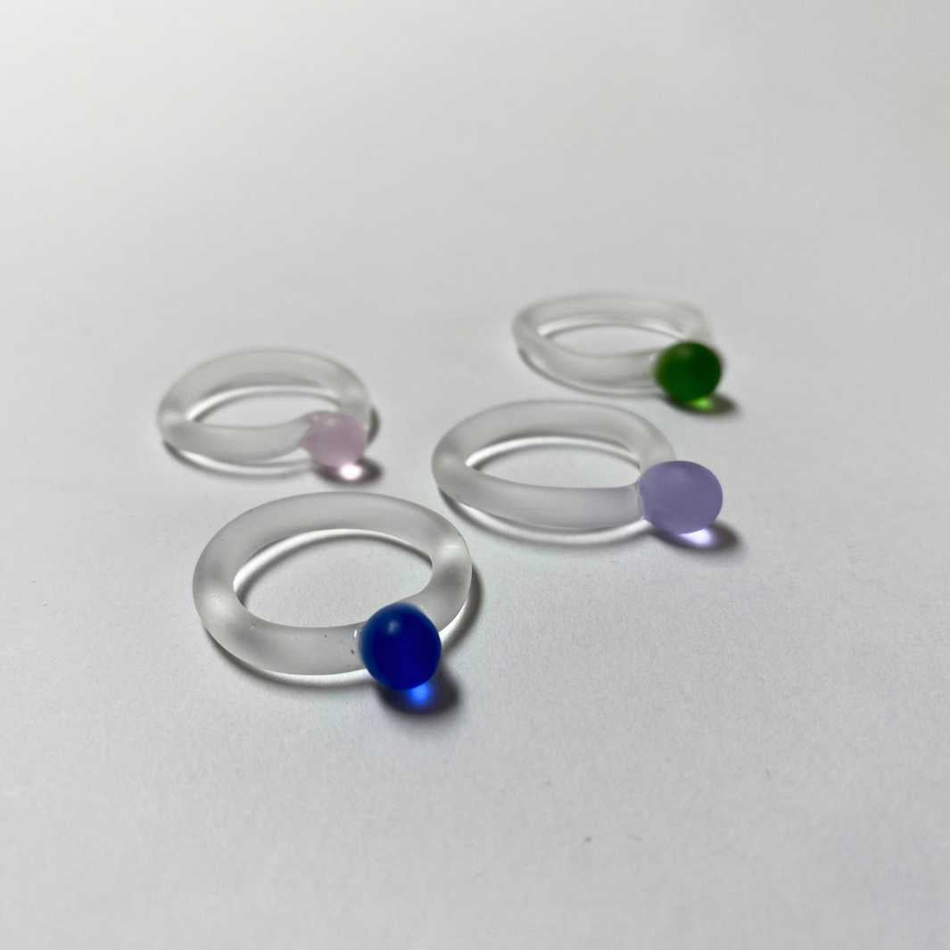 Sea glass rings in four colours by Wearing Glass