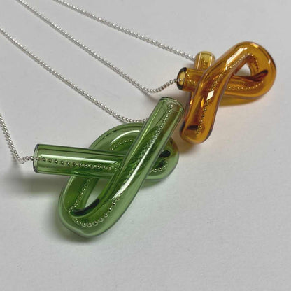 Green and Amber Knot Necklace by Wearing Glass