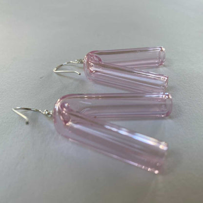 Angle Earrings | Pink | Wearing Glass