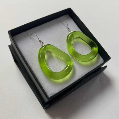 Organic Earrings in lime green glass by Wearing Glass