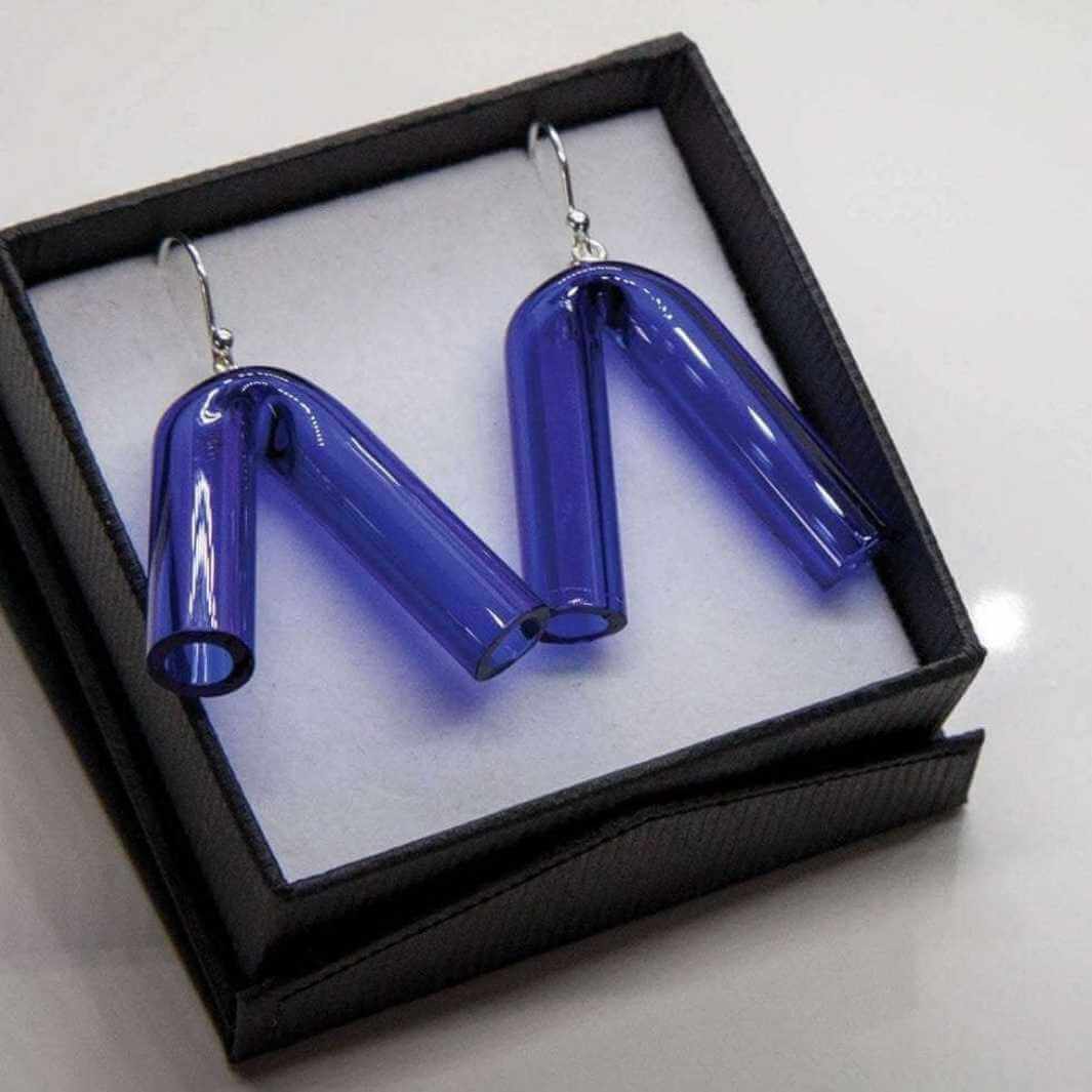 Angle Earrings | Cobalt | Wearing Glass