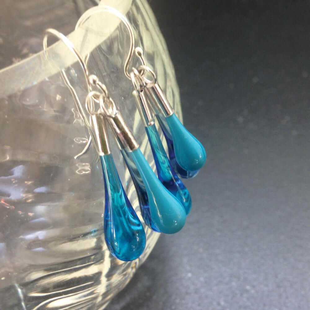 Droplet Cluster Earrings | Teal | Wearing Glass