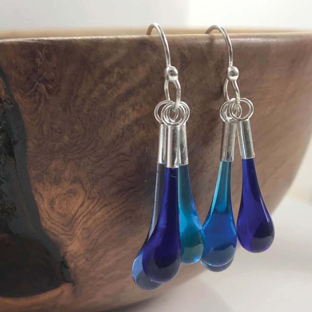 Droplet Cluster Earrings | Blue | Wearing Glass