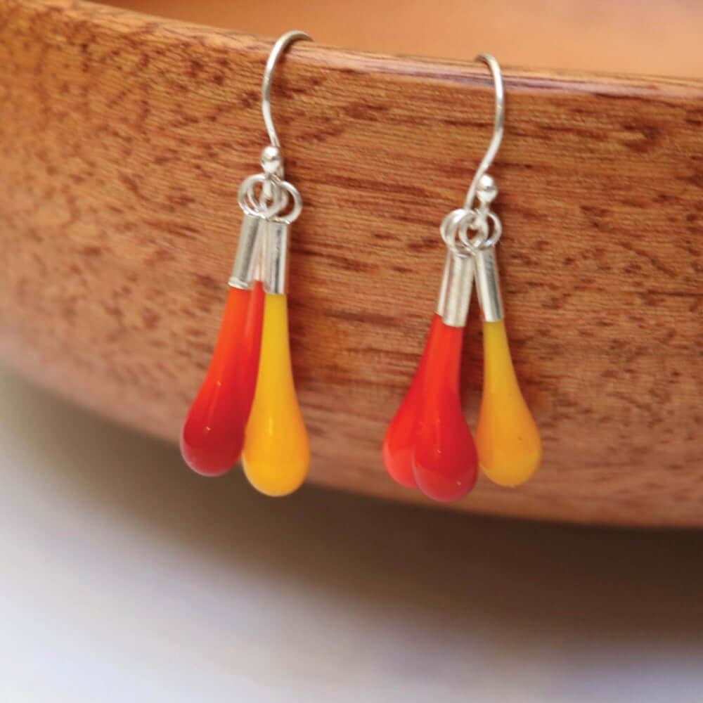 Droplet Cluster Earrings | Orange | Wearing Glass